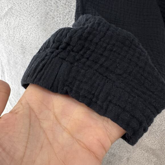 Magaschino Pants M Black Textured Organic Cotton Pockets Elastic Hem Cropped Tie - Picture 5 of 15